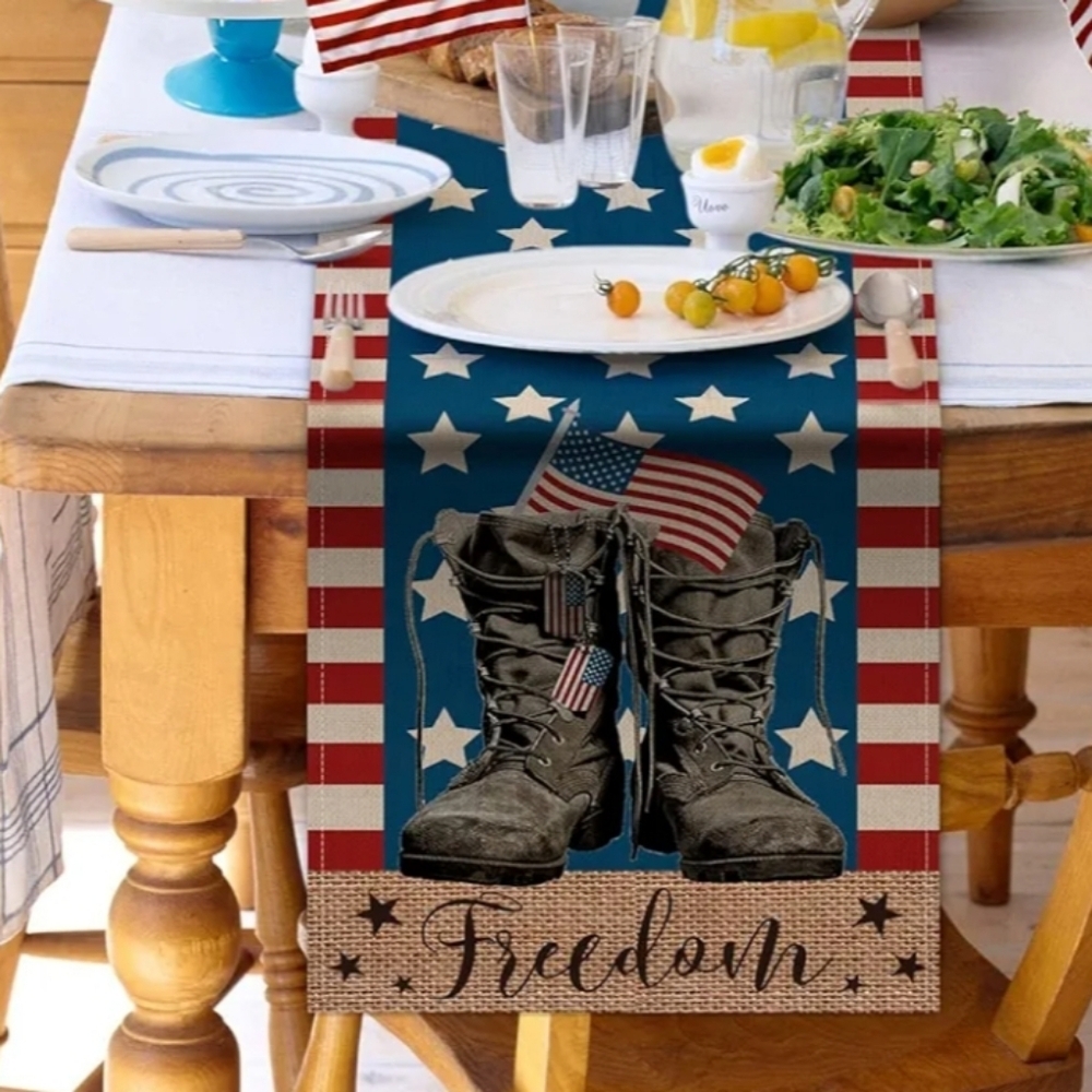 Artoid Mode Patriotic America Soldier Boots Table Runner 13x72 Inches